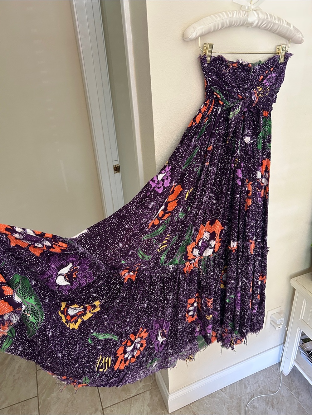 Free People One Bali Nights rare boho purple Floral Maxi Dress XS - Picture 4 of 15